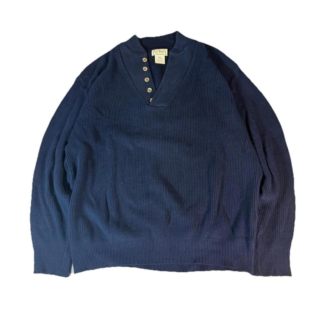 Vintage Ll Bean Five Button Henley Shirt Heavyweight Sweater Navy Blue‎ Men’s LT